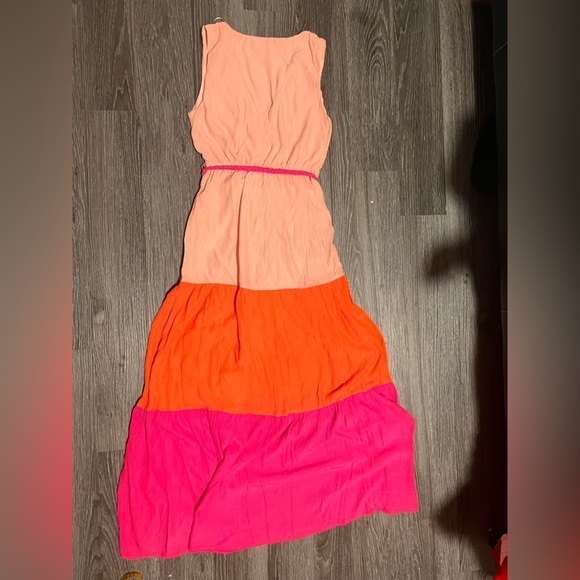 Flying Tomato Pleated Tiered Maxi Dress in Pink and Orange - Picture 13 of 14